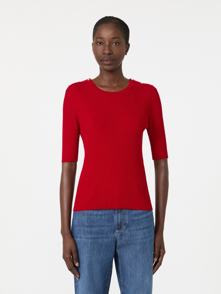 Ribbed woollen yarn jumper - RED - 2