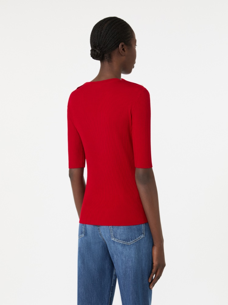 Ribbed woollen yarn jumper - RED - 3