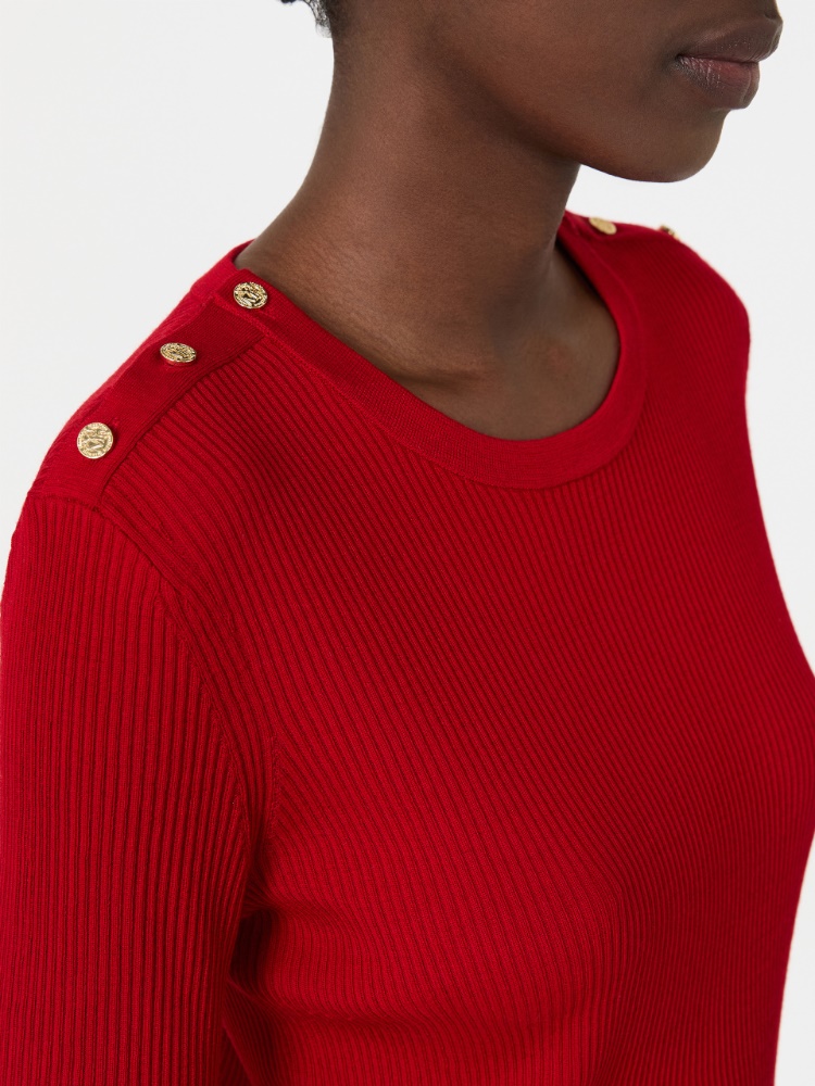 Ribbed woollen yarn jumper - RED - 4
