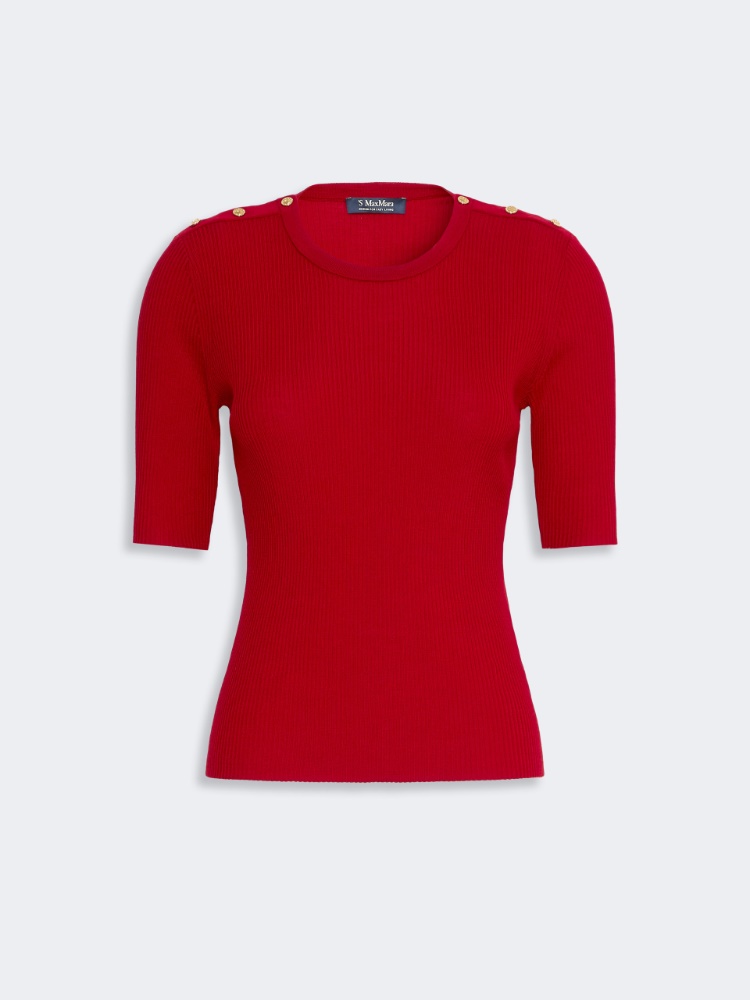 Ribbed woollen yarn jumper - RED