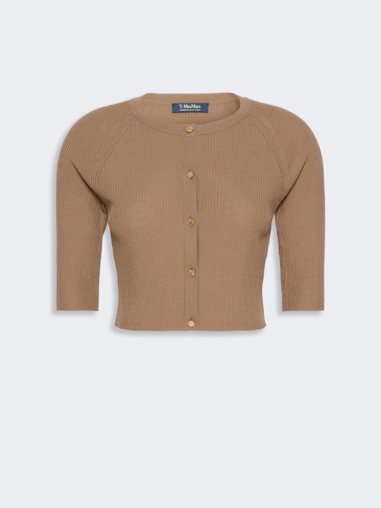 Woollen yarn cropped cardigan - CAMEL - 4