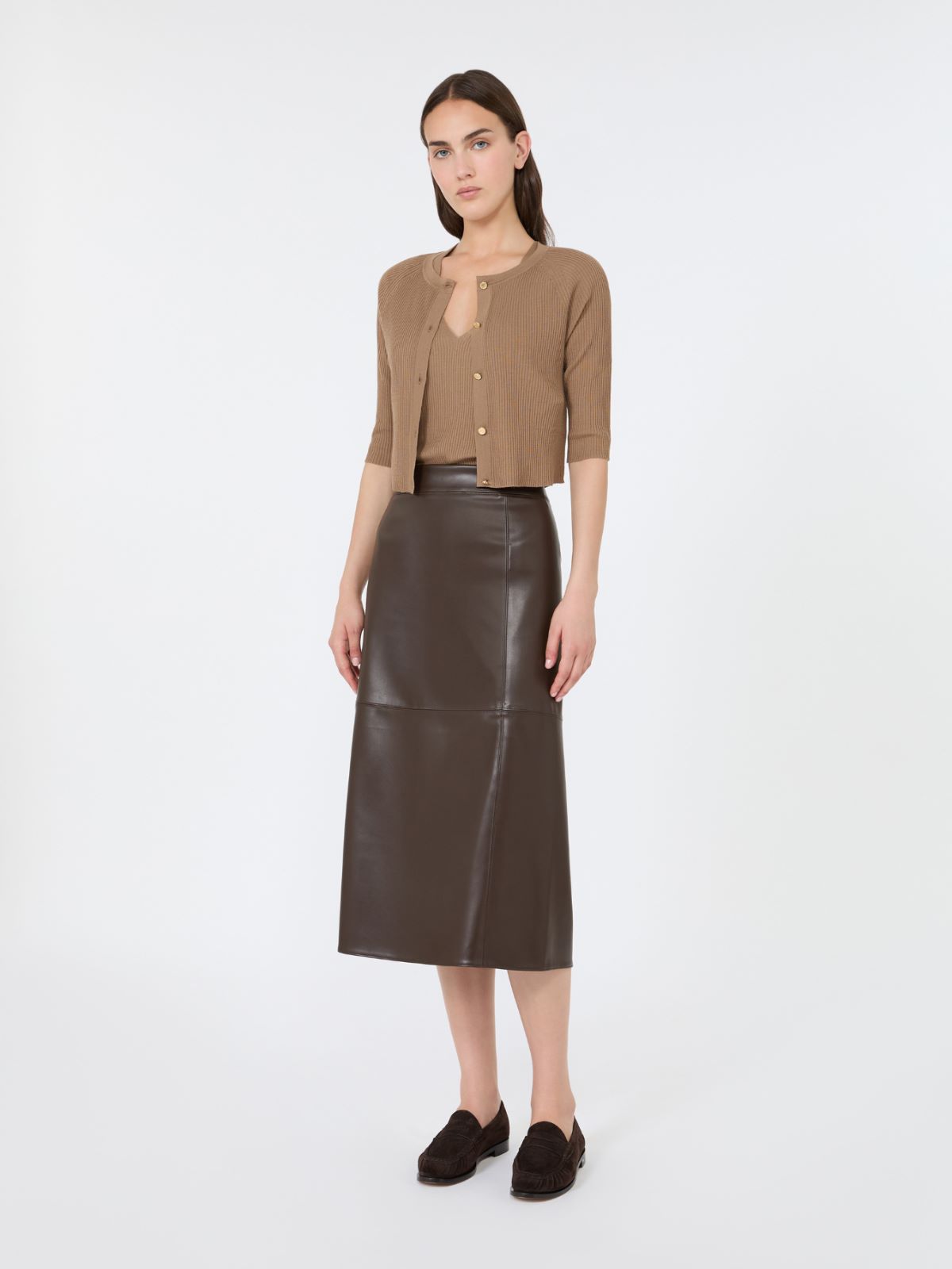 Woollen yarn cropped cardigan - CAMEL