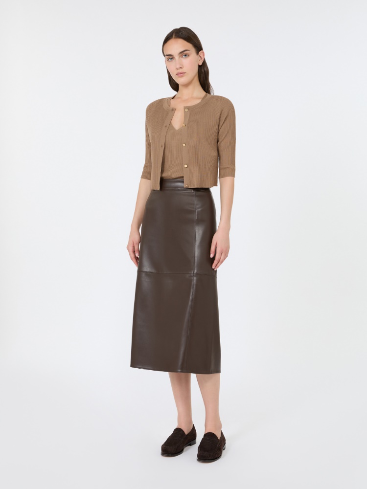 Woollen yarn cropped cardigan - CAMEL - 1