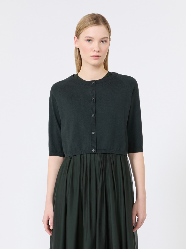 Cotton, silk and cashmere shrug - DARK GREEN - 2