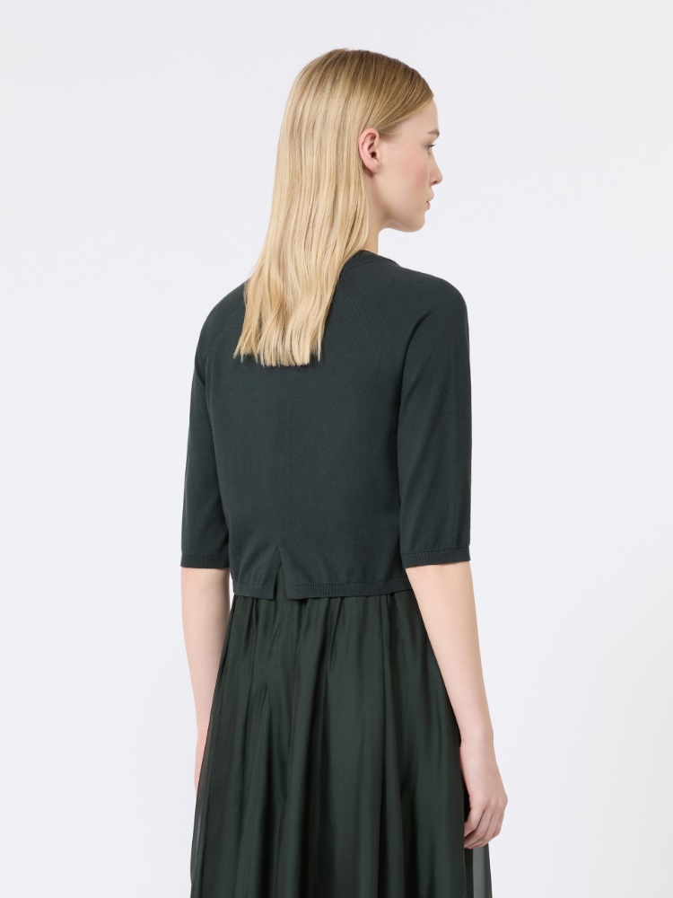 Cotton, silk and cashmere shrug - DARK GREEN - 3
