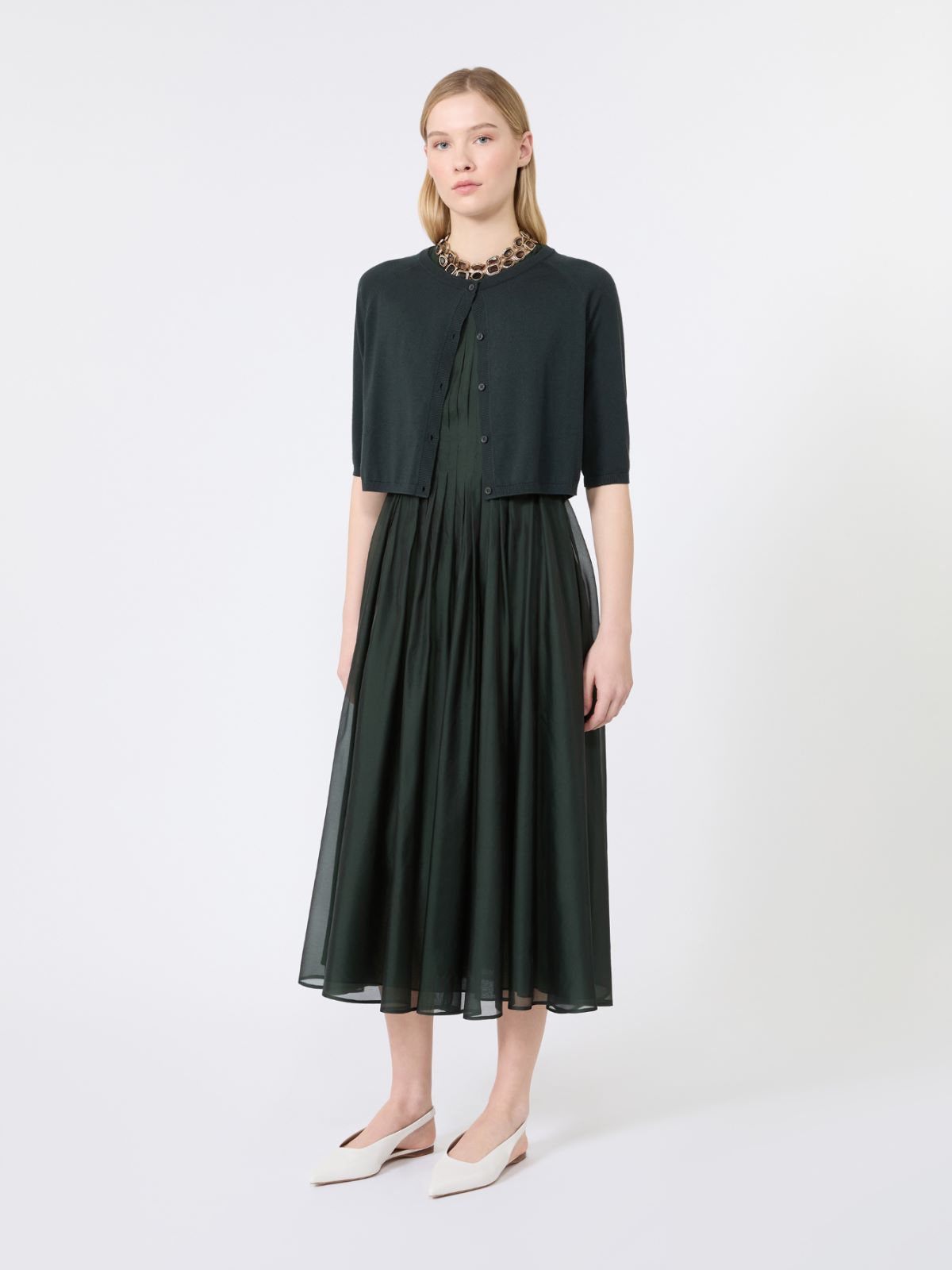 Cotton, silk and cashmere shrug - DARK GREEN