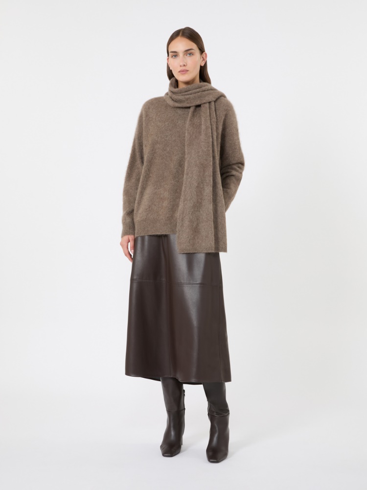 Yak yarn sweater with scarf detail - BEIGE