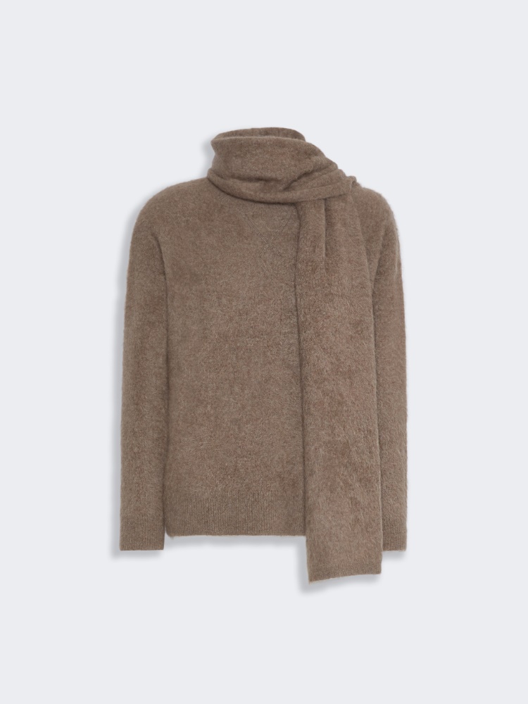 Yak yarn sweater with scarf detail - BEIGE