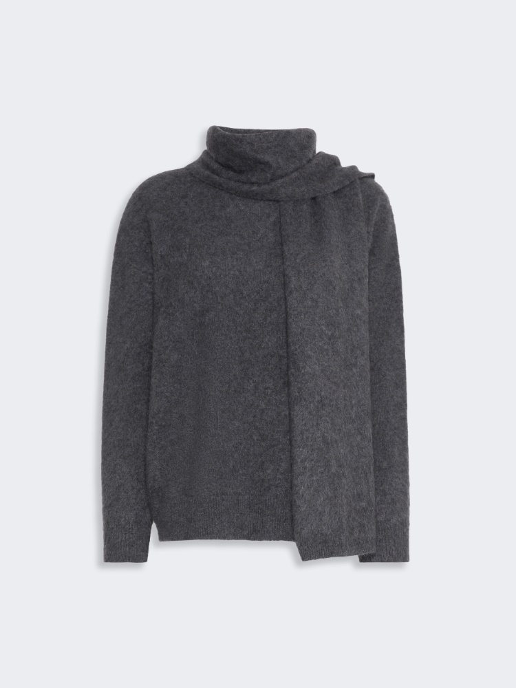Yak yarn sweater with scarf detail - MEDIUM GREY