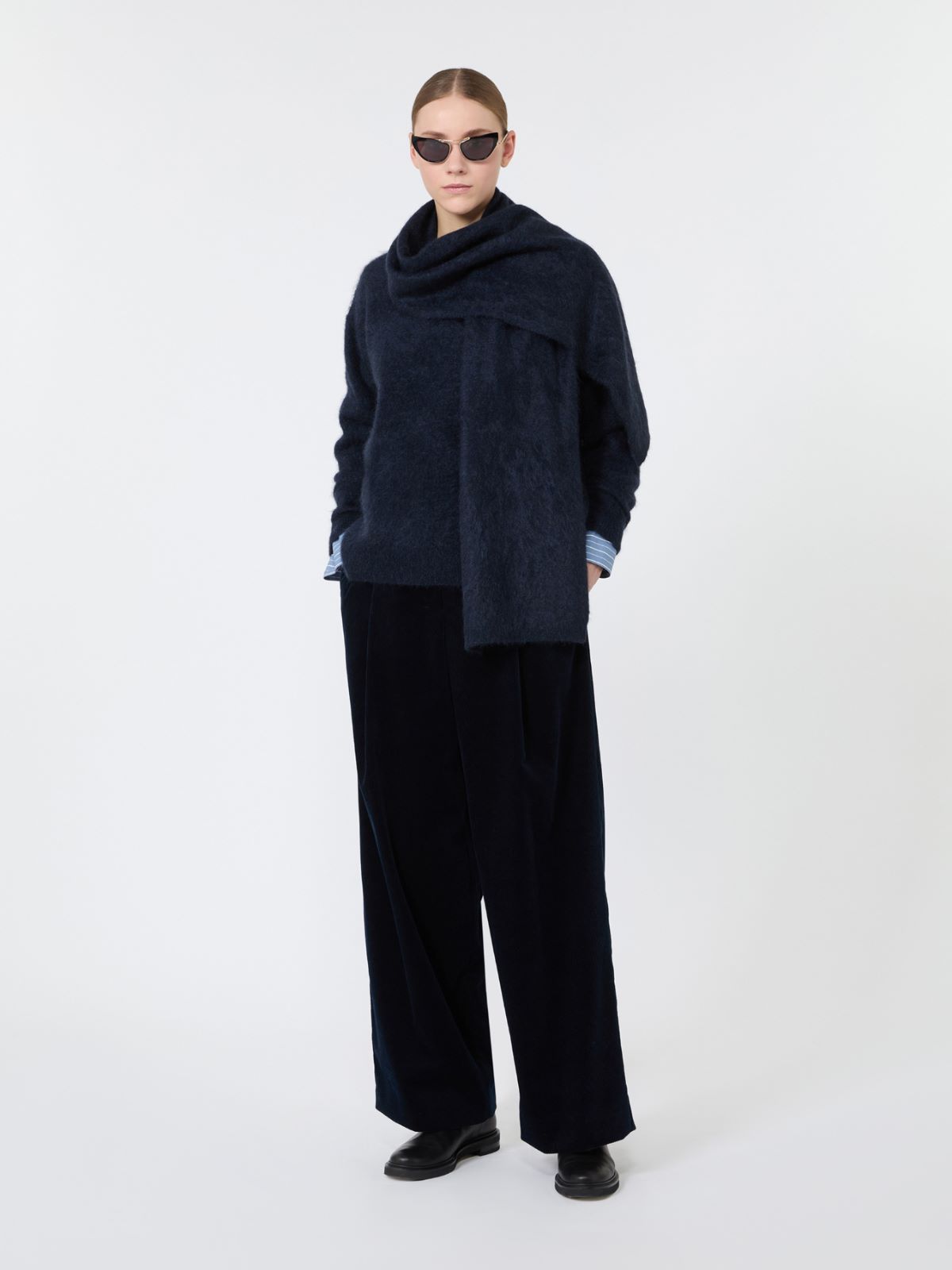 Yak yarn sweater with scarf detail - NAVY - Max Mara
