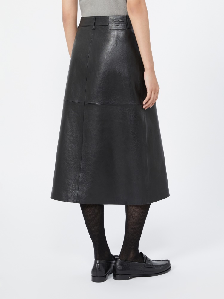 Nappa-leather A-line skirt - BLACK - 3