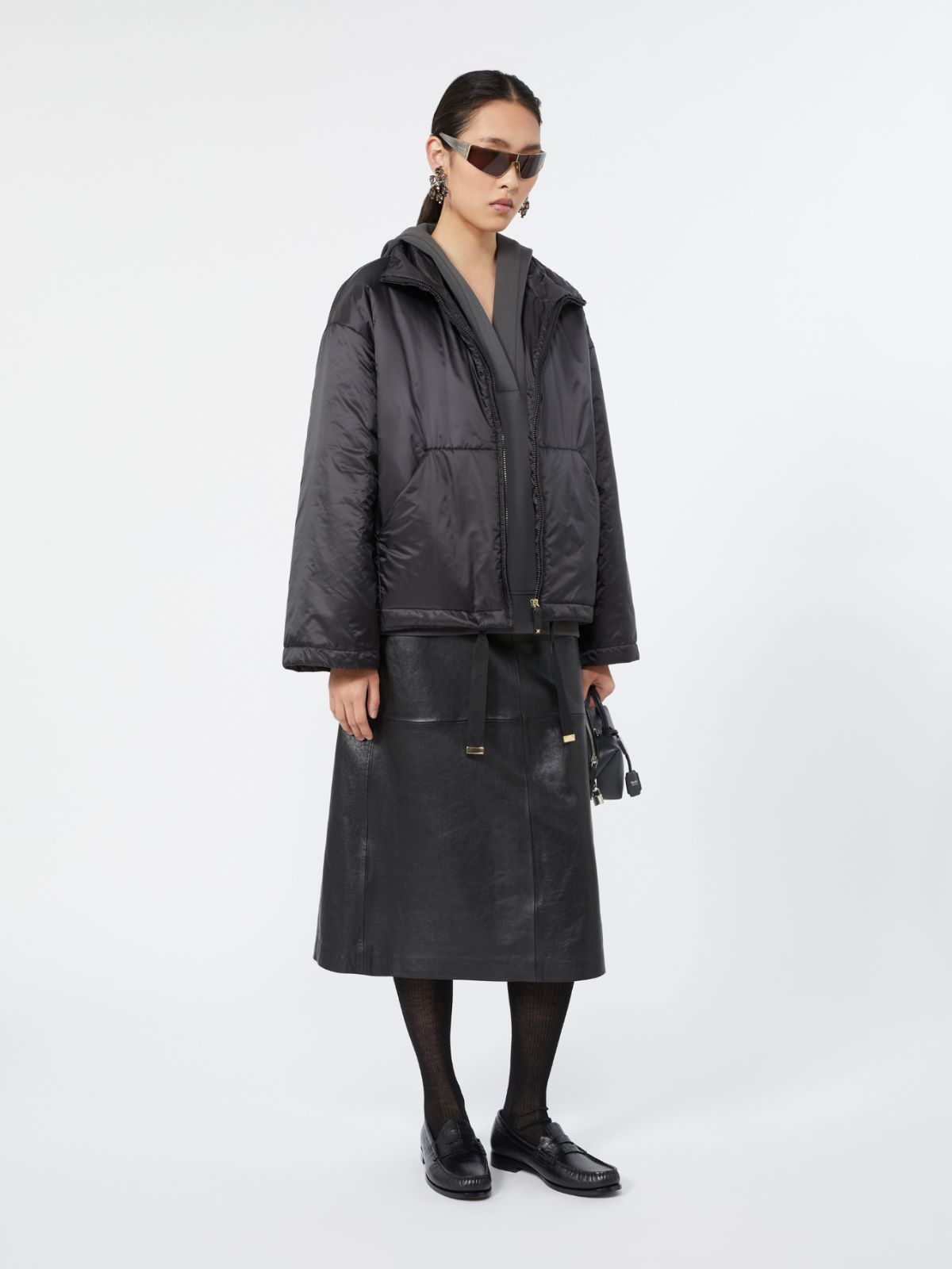 Nappa-leather A-line skirt + BLACK - Max Mara