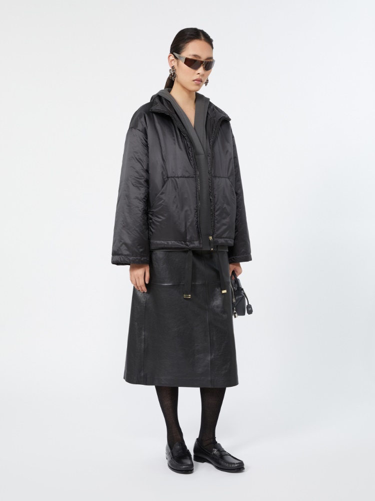 Nappa-leather A-line skirt - BLACK
