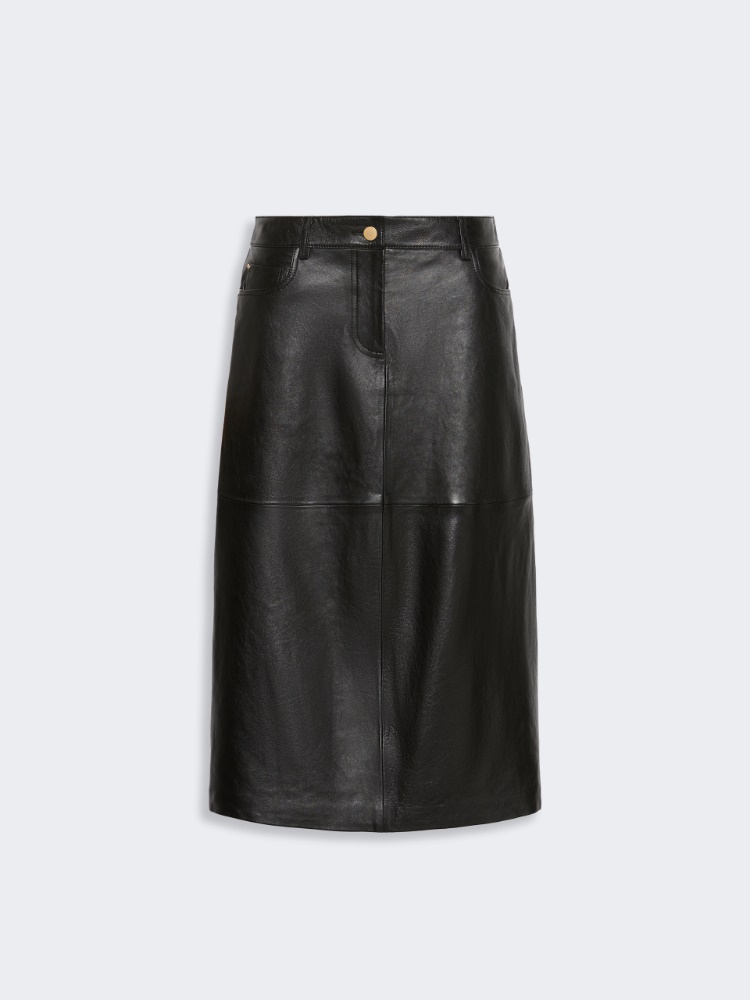Nappa-leather A-line skirt - BLACK