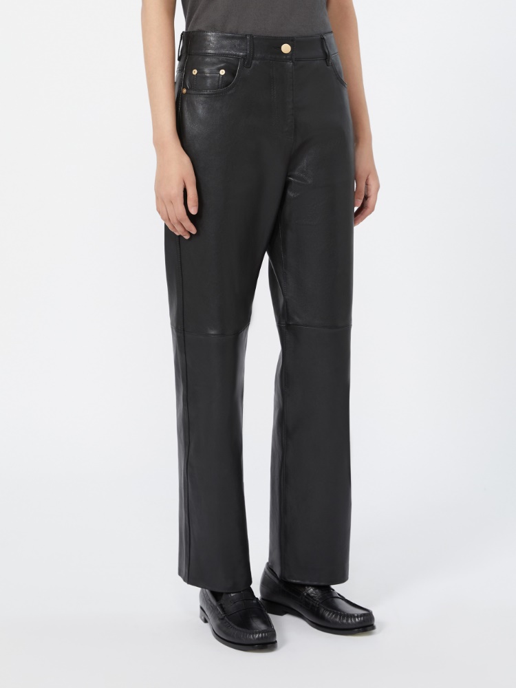 Five-pocket nappa-leather trousers - BLACK - 2