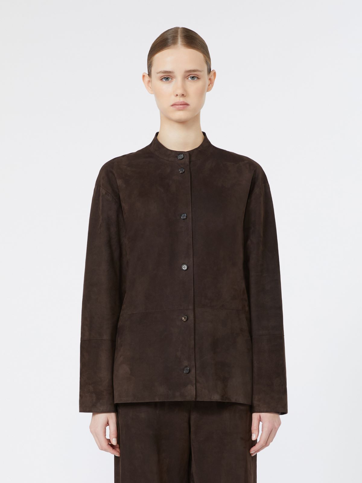Suede Mandarin-neck jacket - BROWN - Max Mara - 2