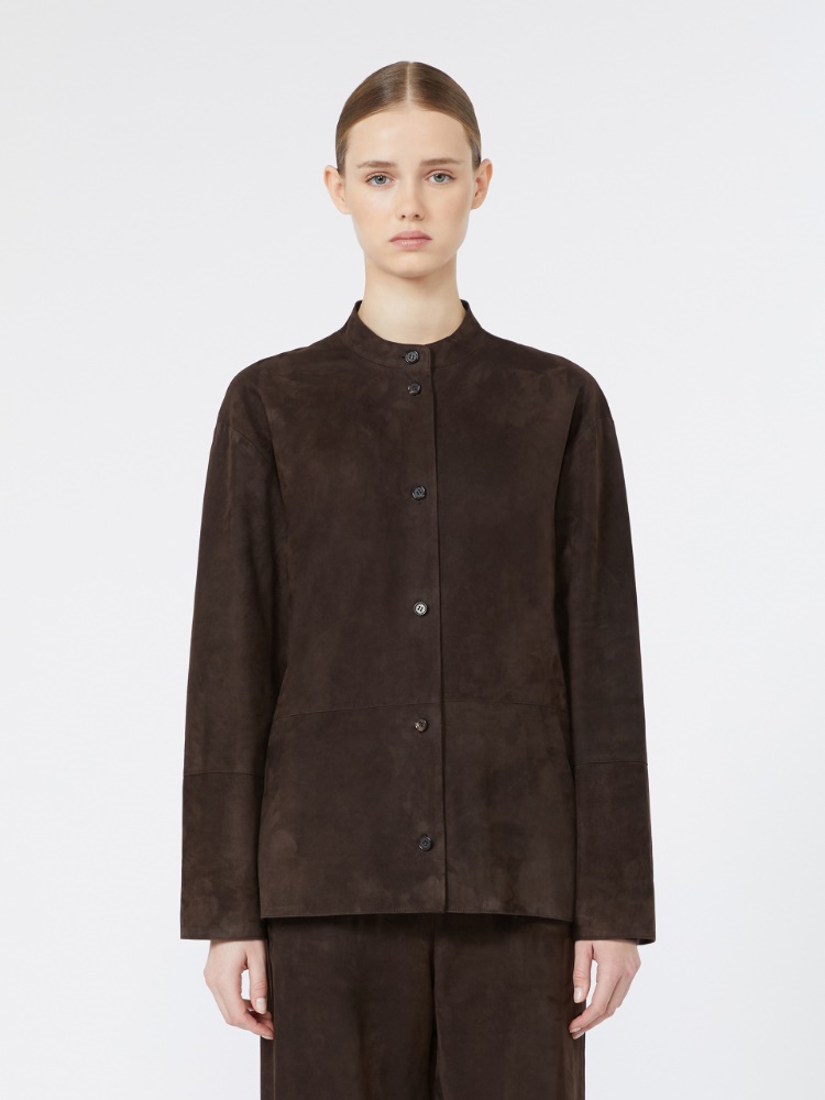 Suede Mandarin-neck jacket - BROWN - Max Mara - 2