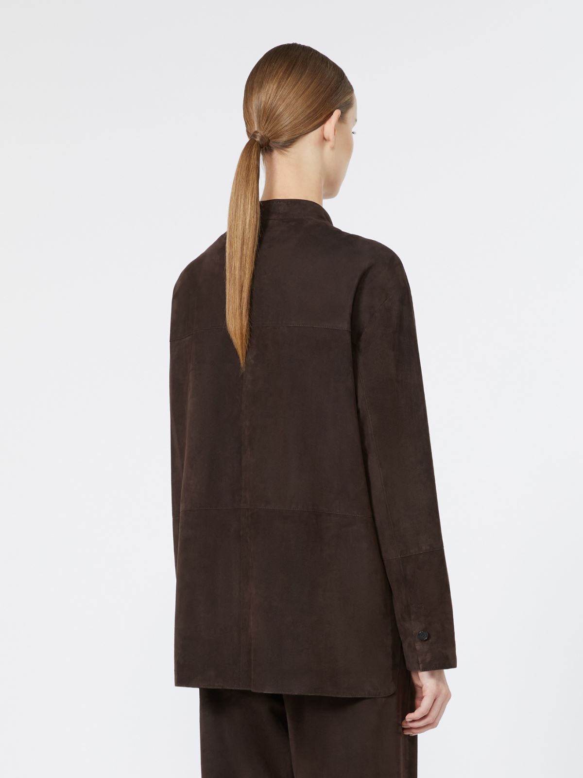 Suede Mandarin-neck jacket - BROWN - Max Mara - 3