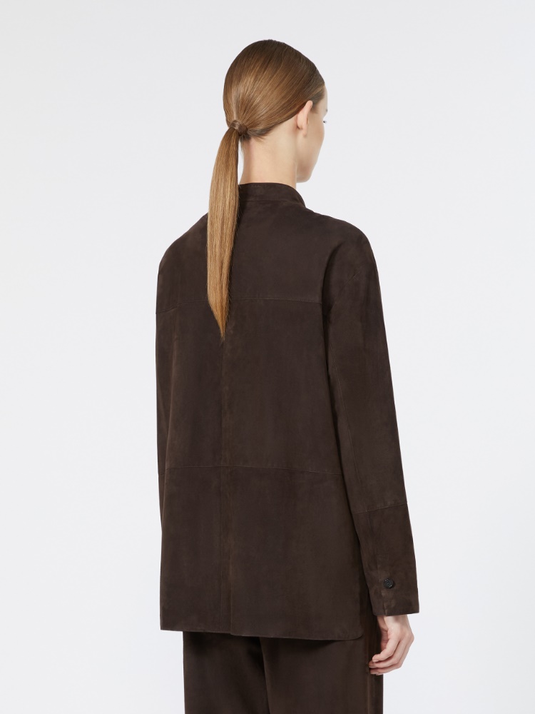 Suede Mandarin-neck jacket - BROWN - Max Mara - 3