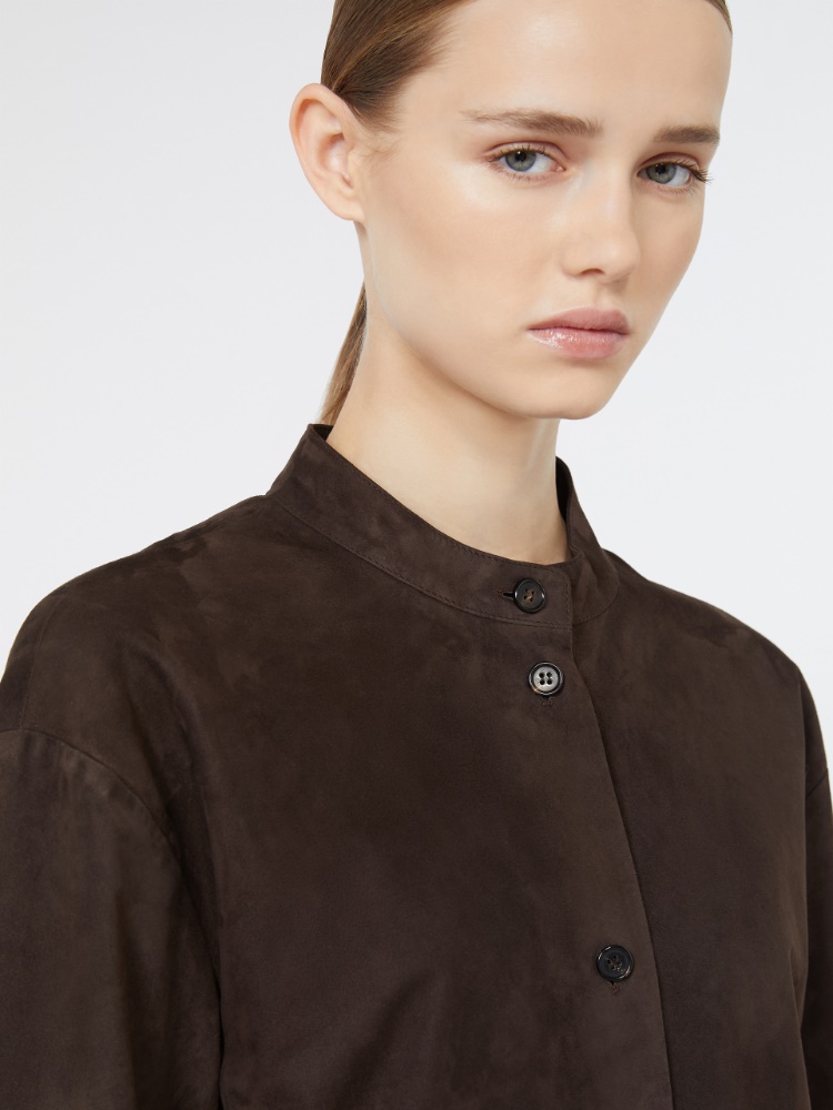 Suede Mandarin-neck jacket - BROWN - Max Mara - 4