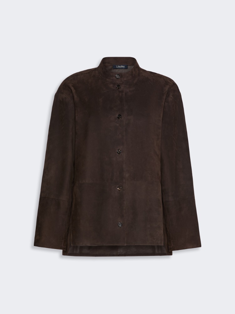 Suede Mandarin-neck jacket - BROWN