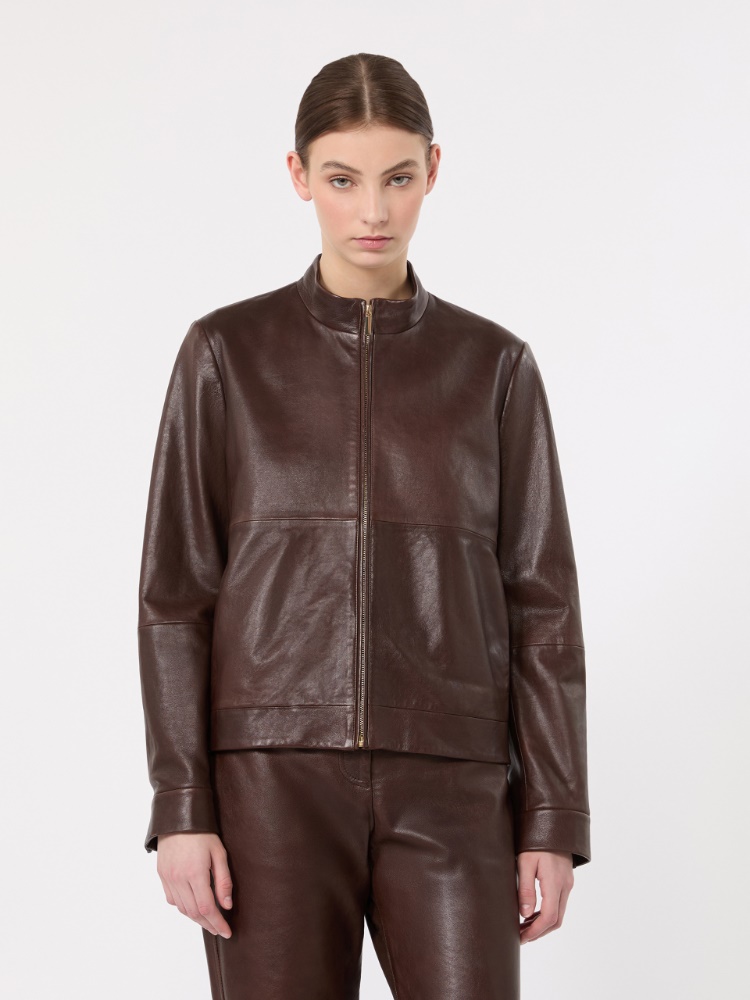 Nappa-leather biker jacket - DARK BROWN - 2