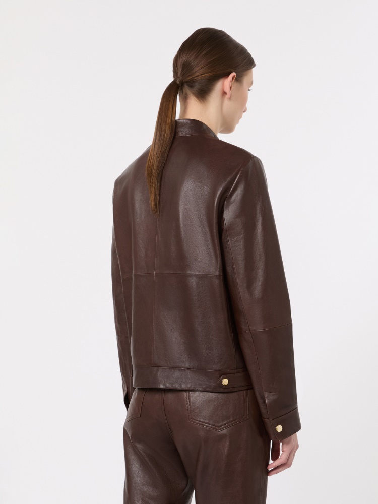 Nappa-leather biker jacket - DARK BROWN - 3