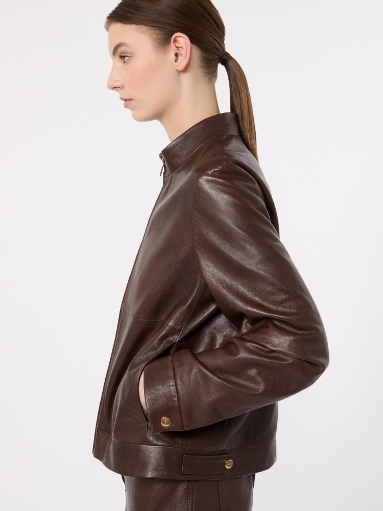 Nappa-leather biker jacket - DARK BROWN - 4
