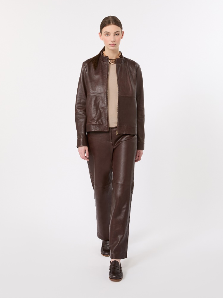 Nappa-leather biker jacket - DARK BROWN