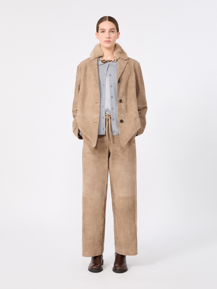 Single-breasted suede jacket - NATURAL