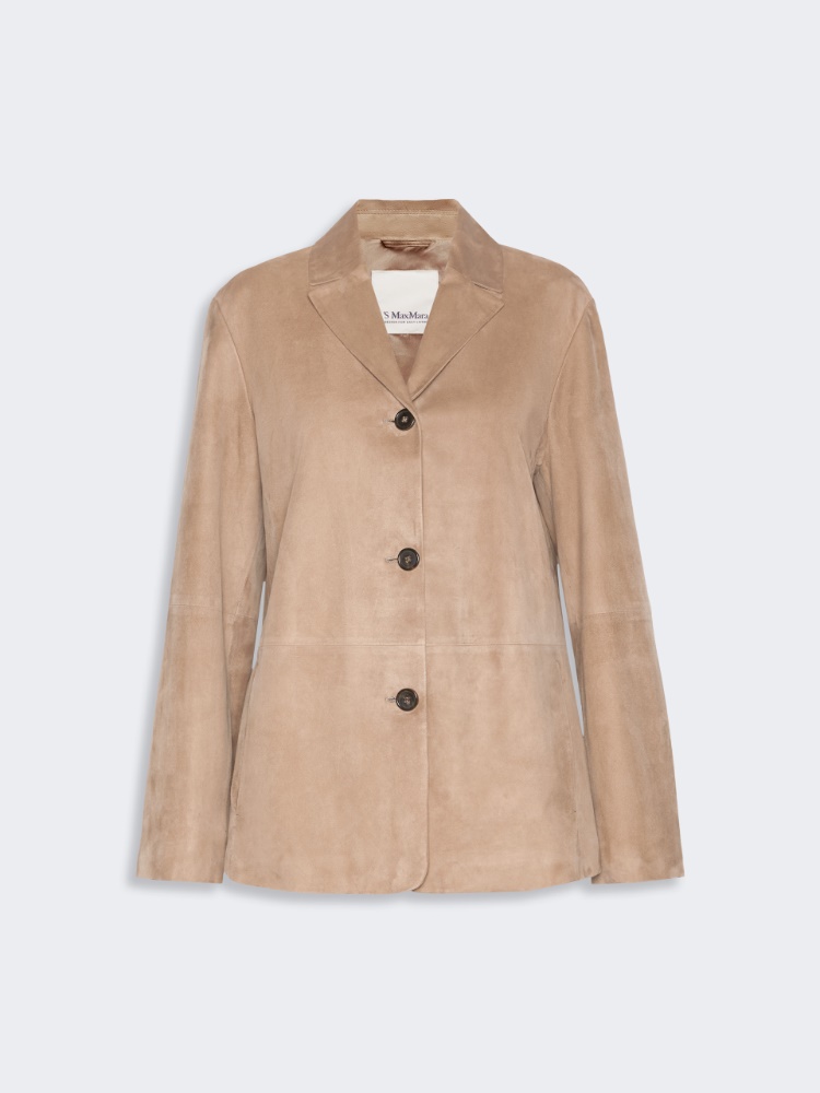 Single-breasted suede jacket - NATURAL