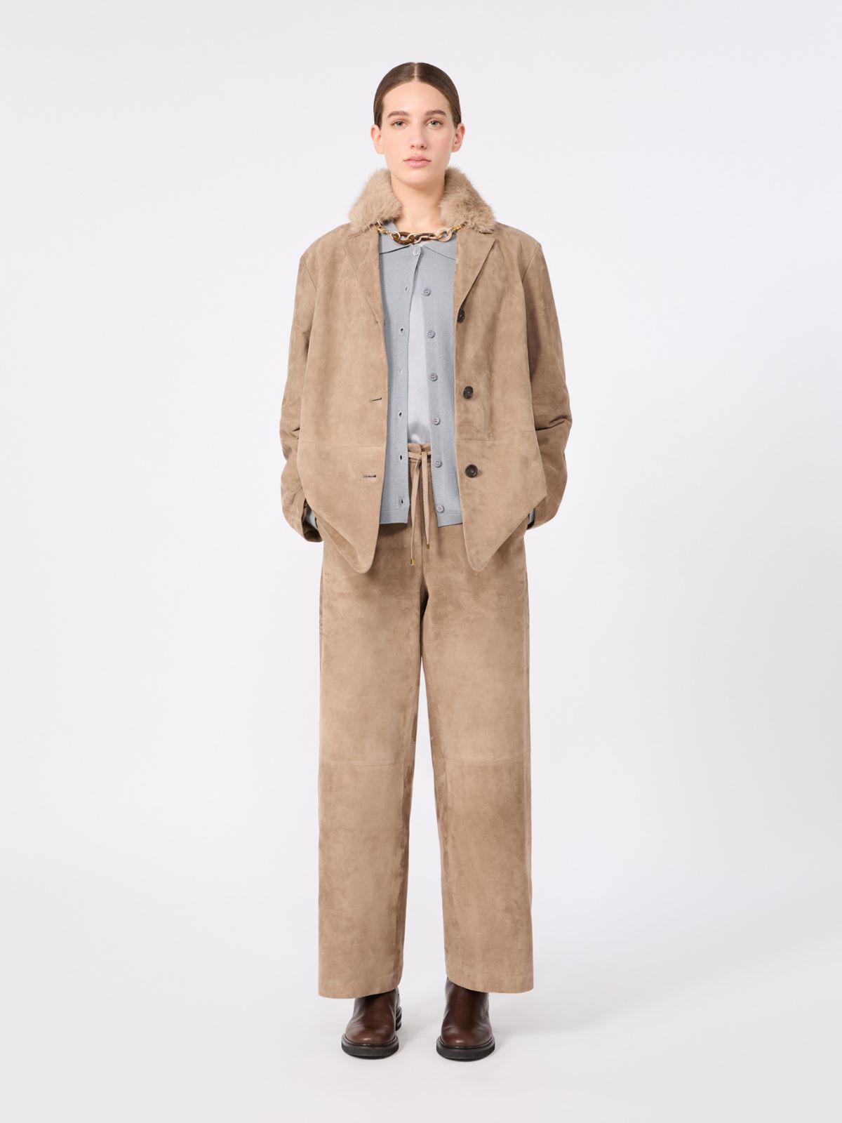 Single-breasted suede jacket - NATURAL - Max Mara