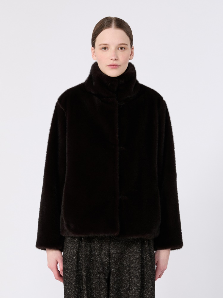 Fluffy-textured cropped coat - DARK BROWN - Max Mara - 2