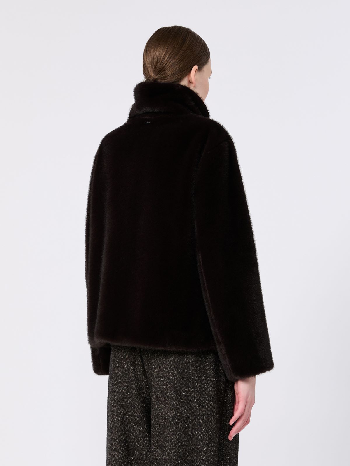 Fluffy-textured cropped coat - DARK BROWN - Max Mara - 3