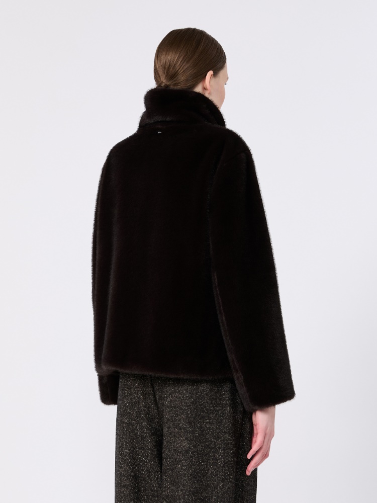 Fluffy-textured cropped coat - DARK BROWN - Max Mara - 3