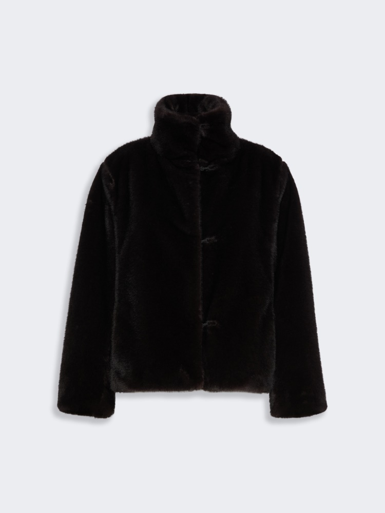 Fluffy-textured cropped coat - DARK BROWN - Max Mara - 4