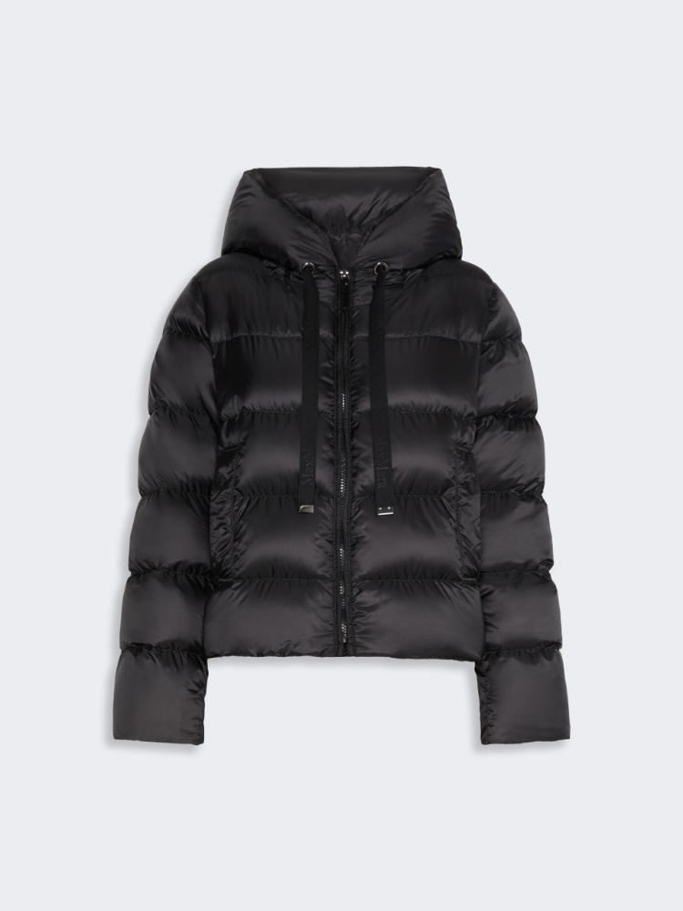 Short water-repellent plain-weave fabric puffer jacket - BLACK