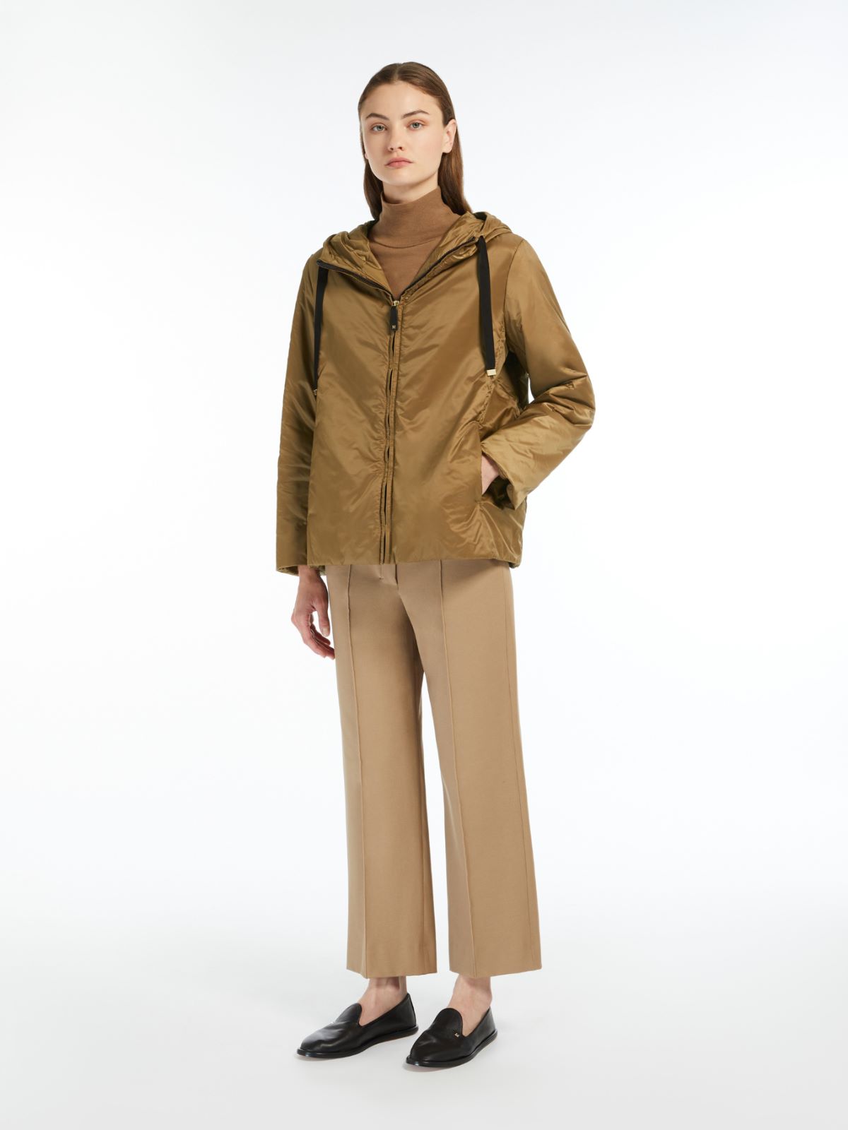 Padded water-repellent hooded jacket - CARAMEL