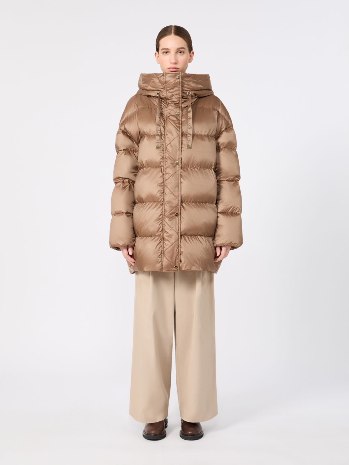 Roomy iridescent plain-weave fabric puffer jacket - CAMEL - Max Mara - 2