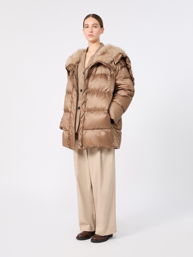 Roomy iridescent plain-weave fabric puffer jacket - CAMEL