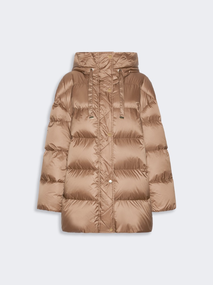 Roomy iridescent plain-weave fabric puffer jacket - CAMEL