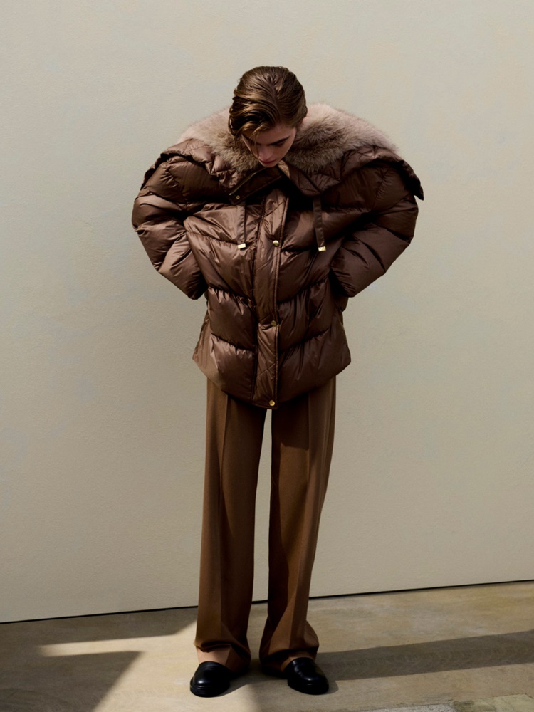 Roomy iridescent plain-weave fabric puffer jacket + CAMEL - Max Mara