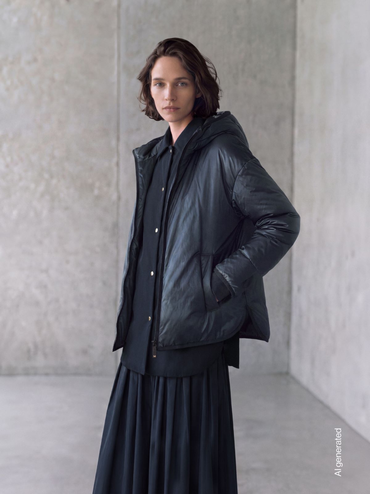 Veste rembourrée surdimensionnée en toile déperlante - BLEU NUIT