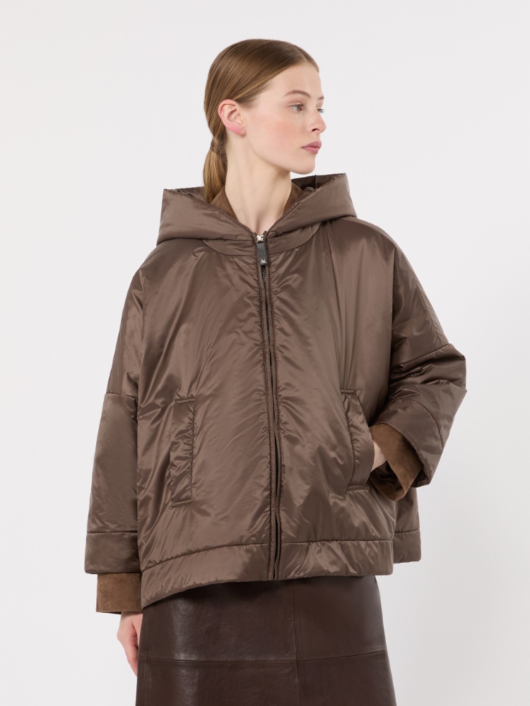 Padded, hooded jacket in water-repellent canvas - BROWN - 2