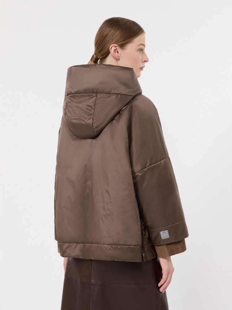 Padded, hooded jacket in water-repellent canvas - BROWN - 3
