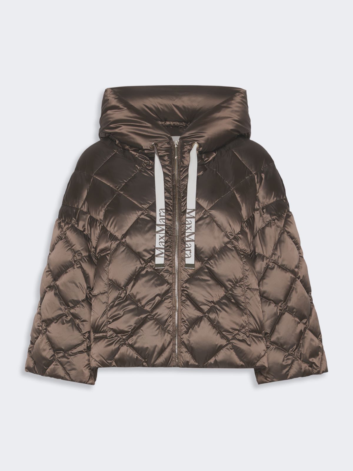 Ocieplana kurtka o kroju peleryny z połyskującej tkaniny wodoodpornej - BRĄZOWY - Max Mara - 4