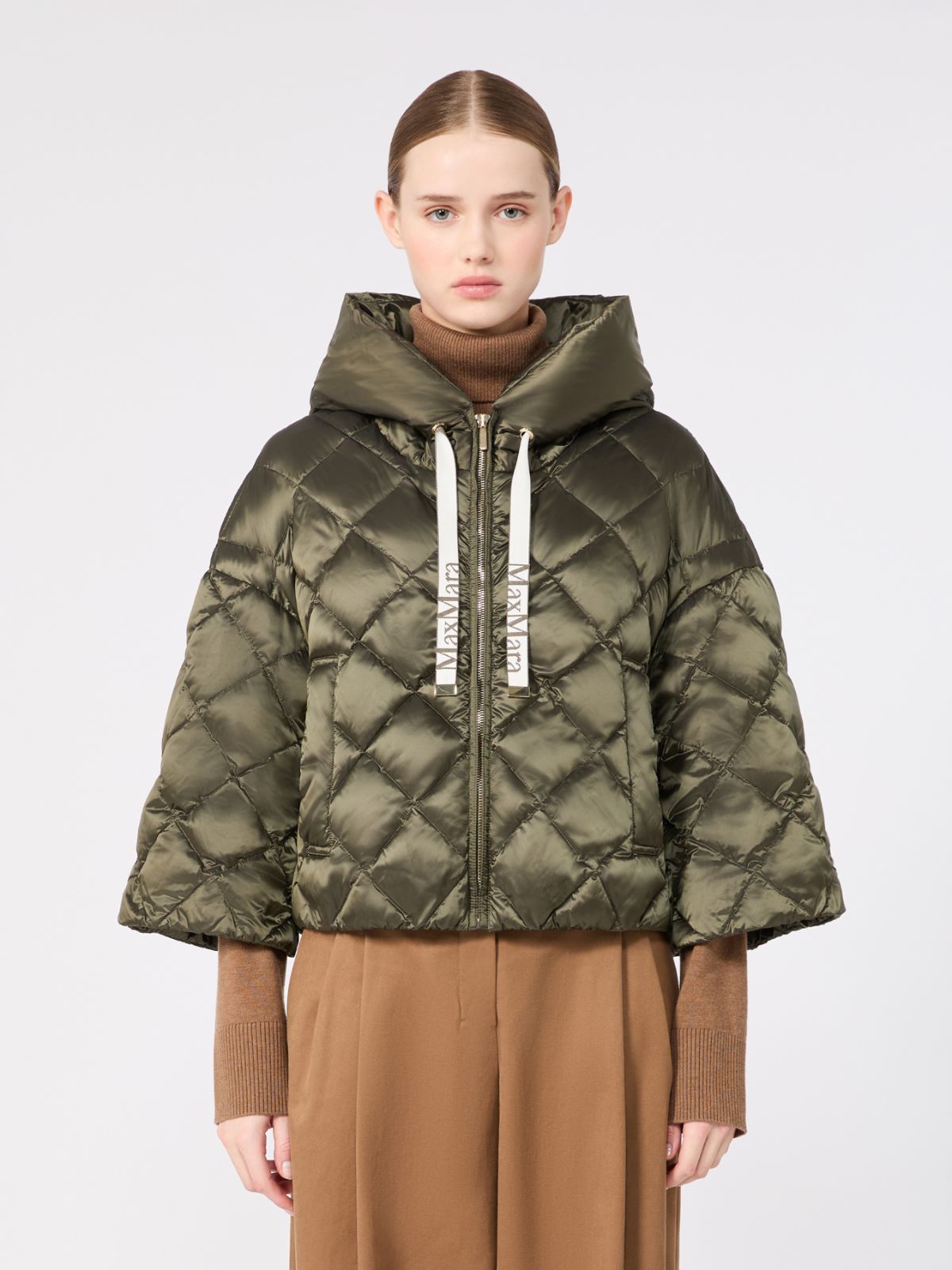 Cape-style puffer in water-repellent iridescent plain-weave fabric - MOSS GREEN - Max Mara - 2