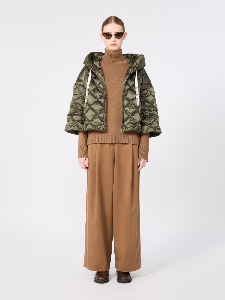 Cape-style puffer in water-repellent iridescent plain-weave fabric - MOSS GREEN