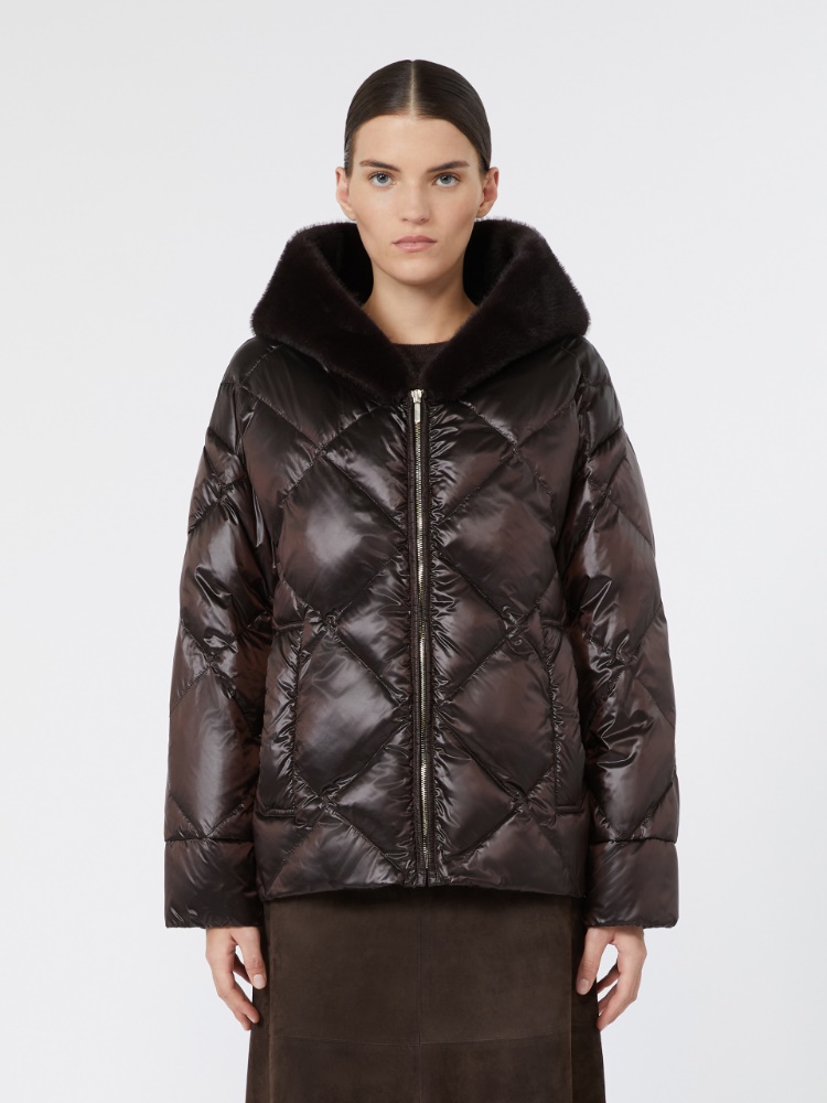 Hooded puffer jacket in water-repellent plain-weave fabric - BROWN - Max Mara - 2
