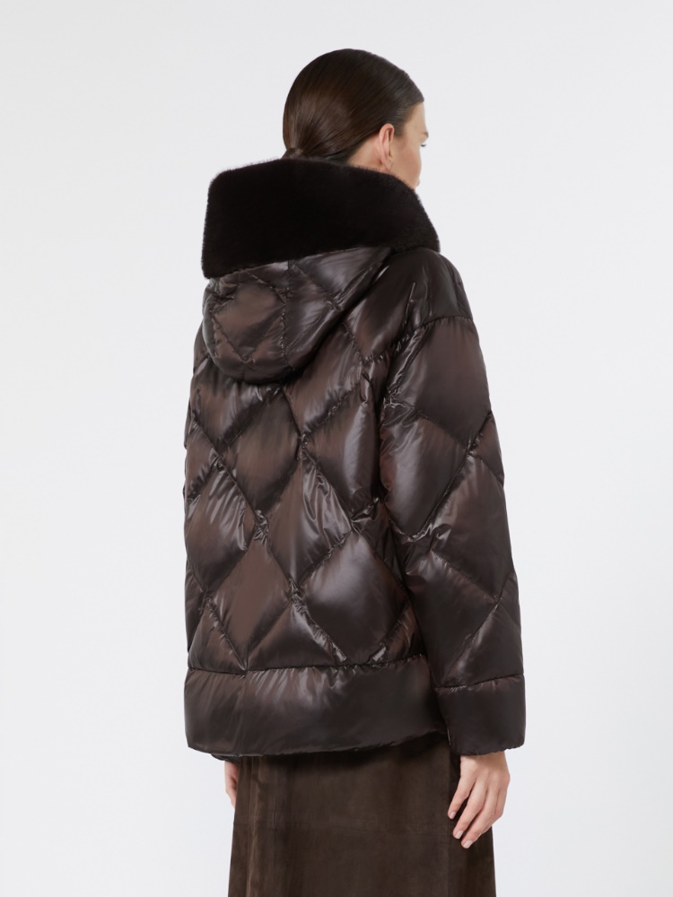 Hooded puffer jacket in water-repellent plain-weave fabric - BROWN - Max Mara - 3